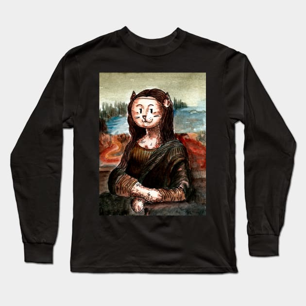 Kitty Mona Lisa Long Sleeve T-Shirt by repalheiros